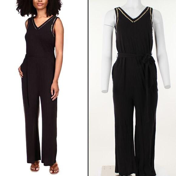 Michael Michael Kors Studded Belted Jumpsuit - Black - Picture 1 of 5